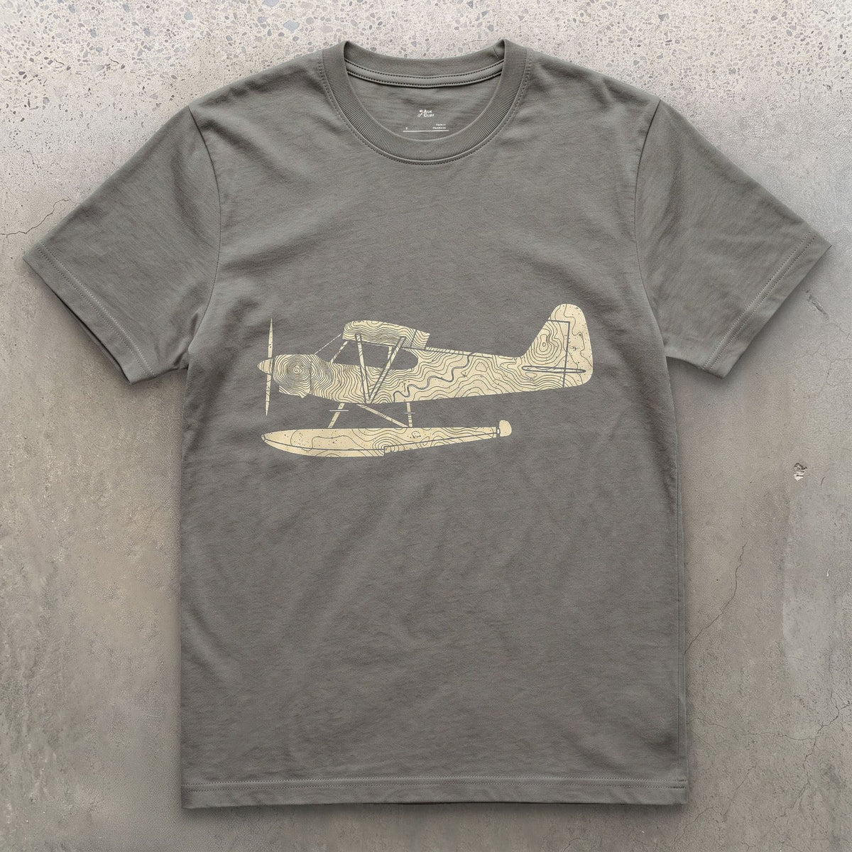 Float Plane in Contours design on a Charcoal Gildan Softstyle t-shirt