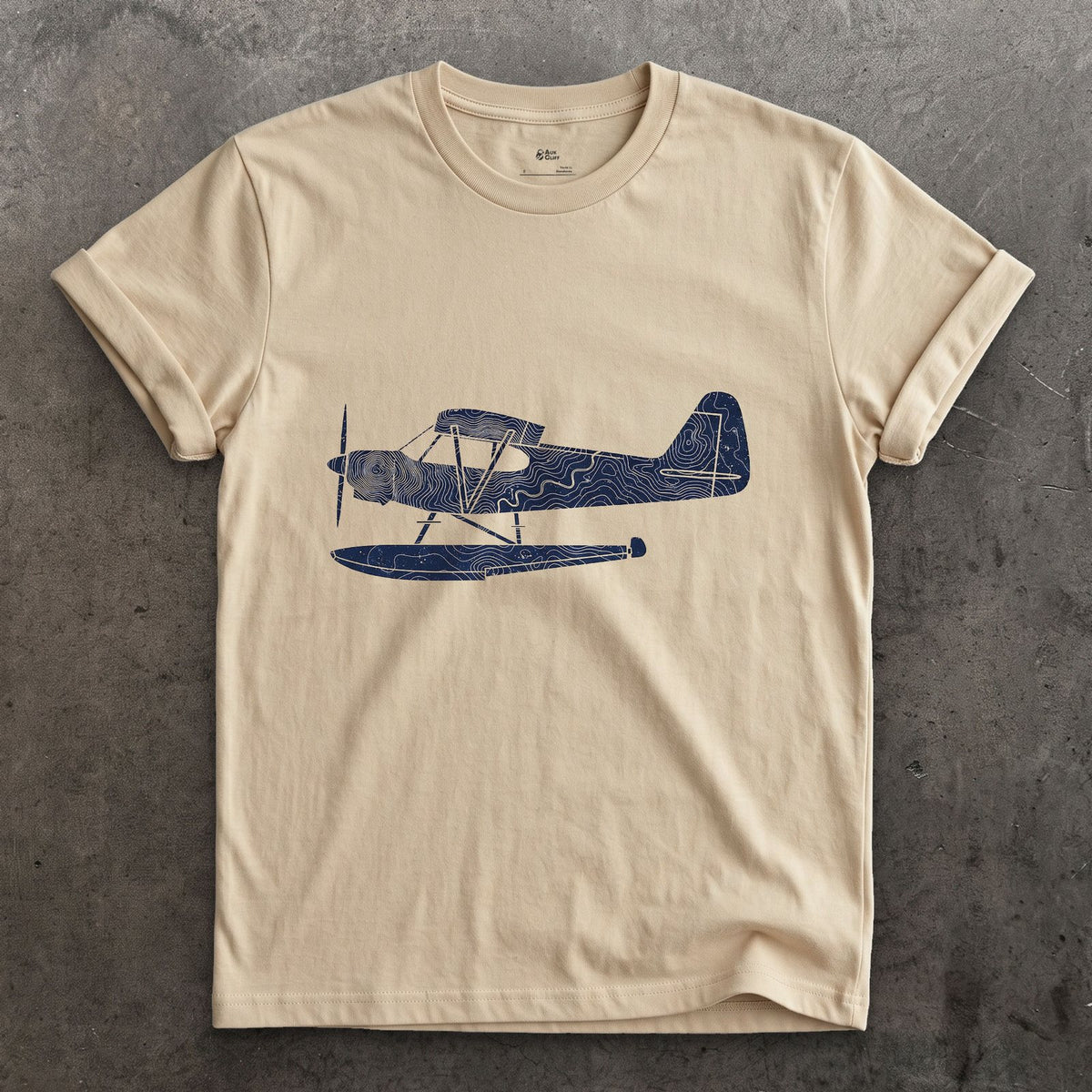 Float Plane in Contours design on a Sand Gildan Softstyle t-shirt