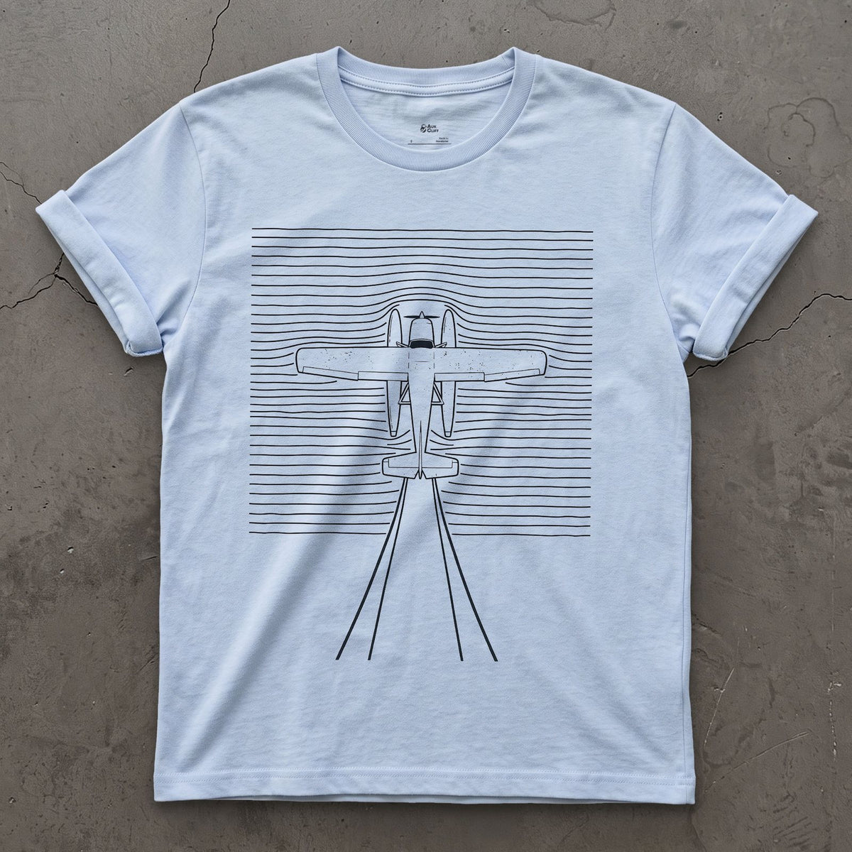 Float Plane of Ripples design on a Light Blue Gildan Softstyle t-shirt