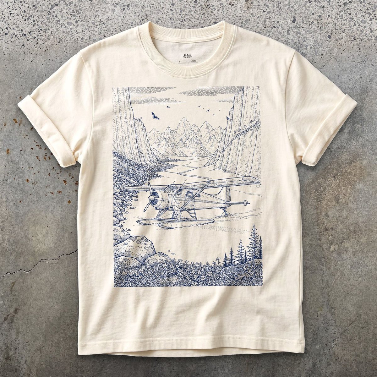 Float Plane on the Glacier design on a Natural Gildan Softstyle t-shirt