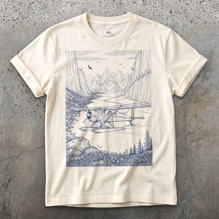 Float Plane on the Glacier design on a Natural Gildan Softstyle t-shirt