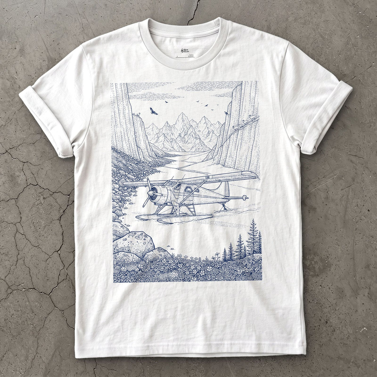 Float Plane on the Glacier design on a White Gildan Softstyle t-shirt