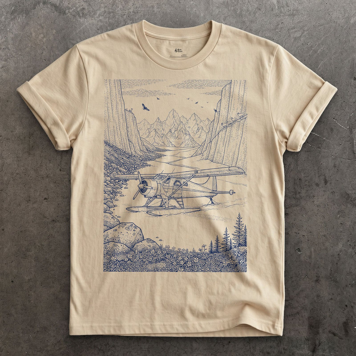 Float Plane on the Glacier design on a Sand Gildan Softstyle t-shirt