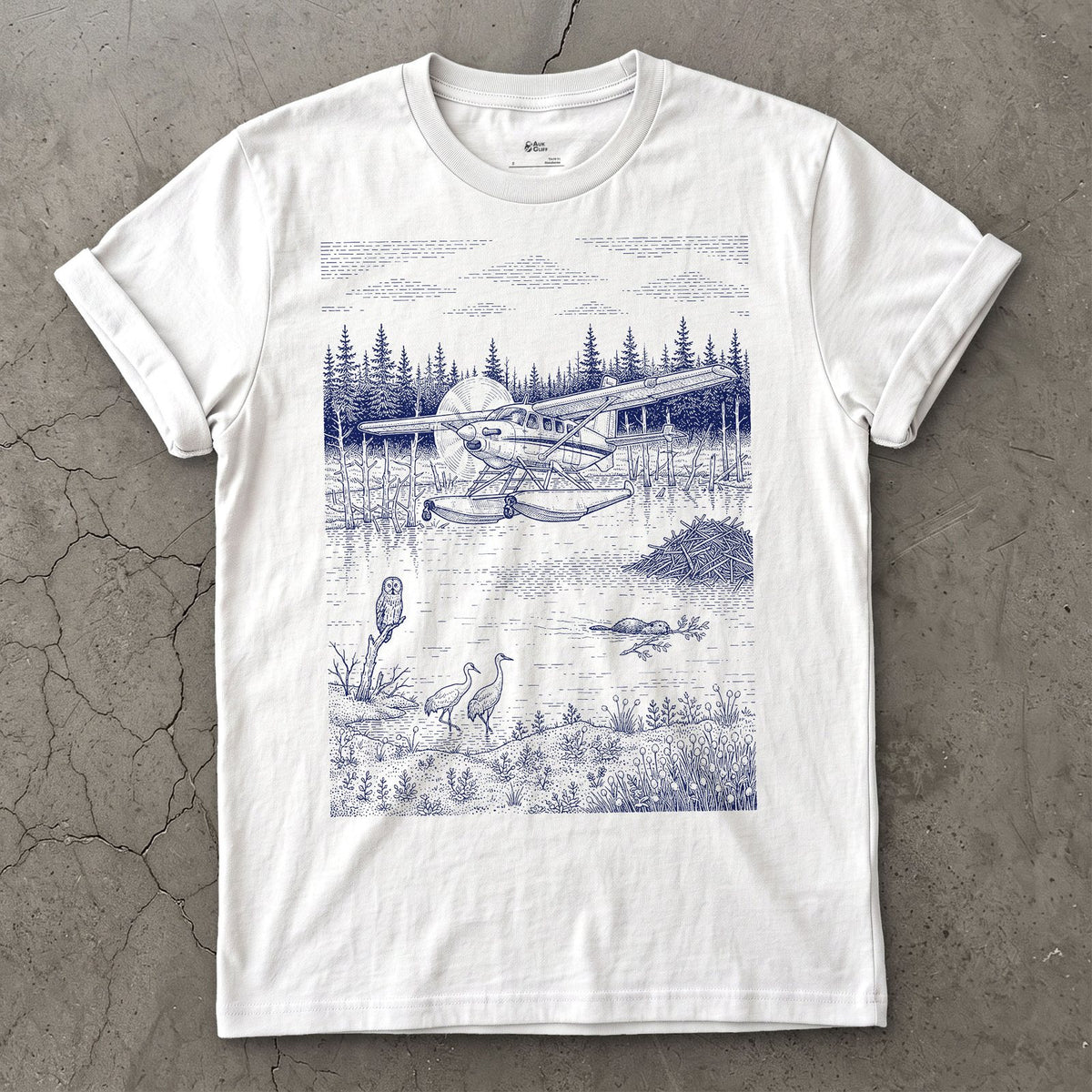 Float Plane on the Muskeg design on a White Gildan Softstyle t-shirt
