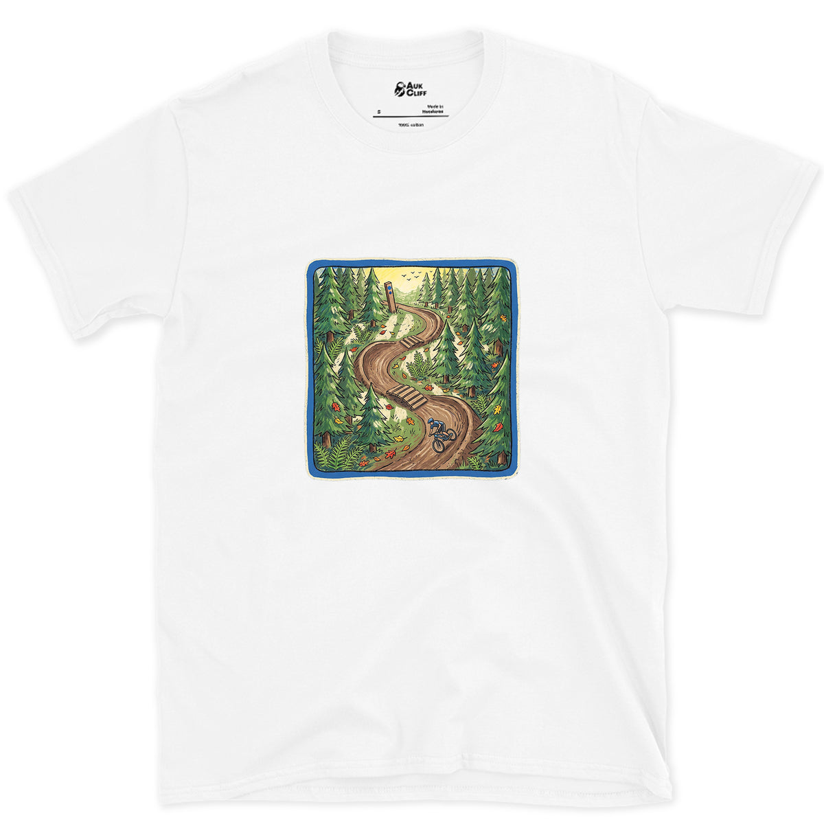 Flow Trail Behind the Blue Square design on a White Gildan Softstyle t-shirt