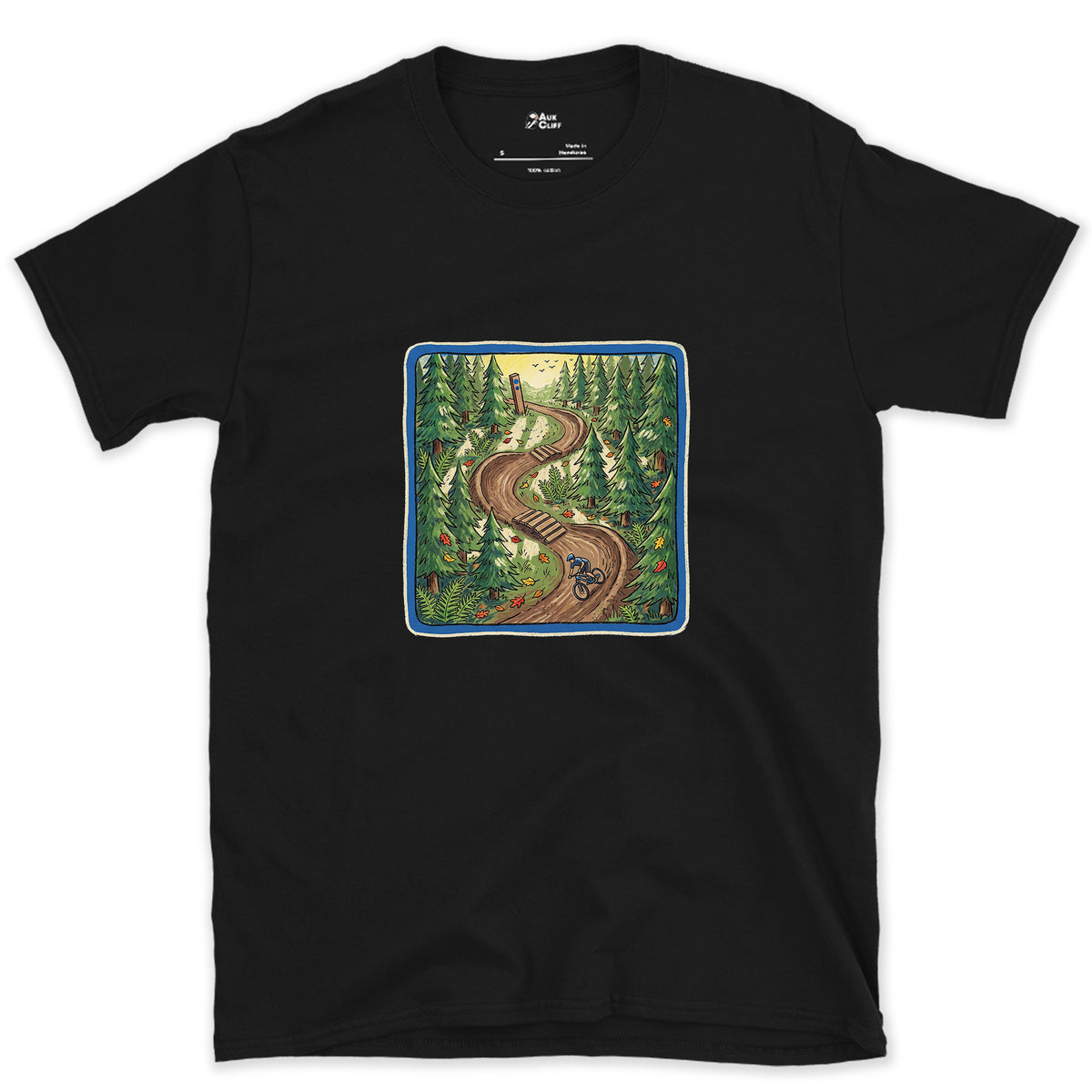 Flow Trail Behind the Blue Square design on a Black Gildan Softstyle t-shirt