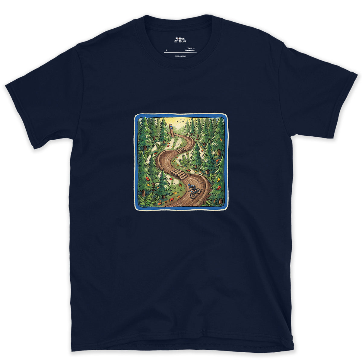 Flow Trail Behind the Blue Square design on a Navy Gildan Softstyle t-shirt