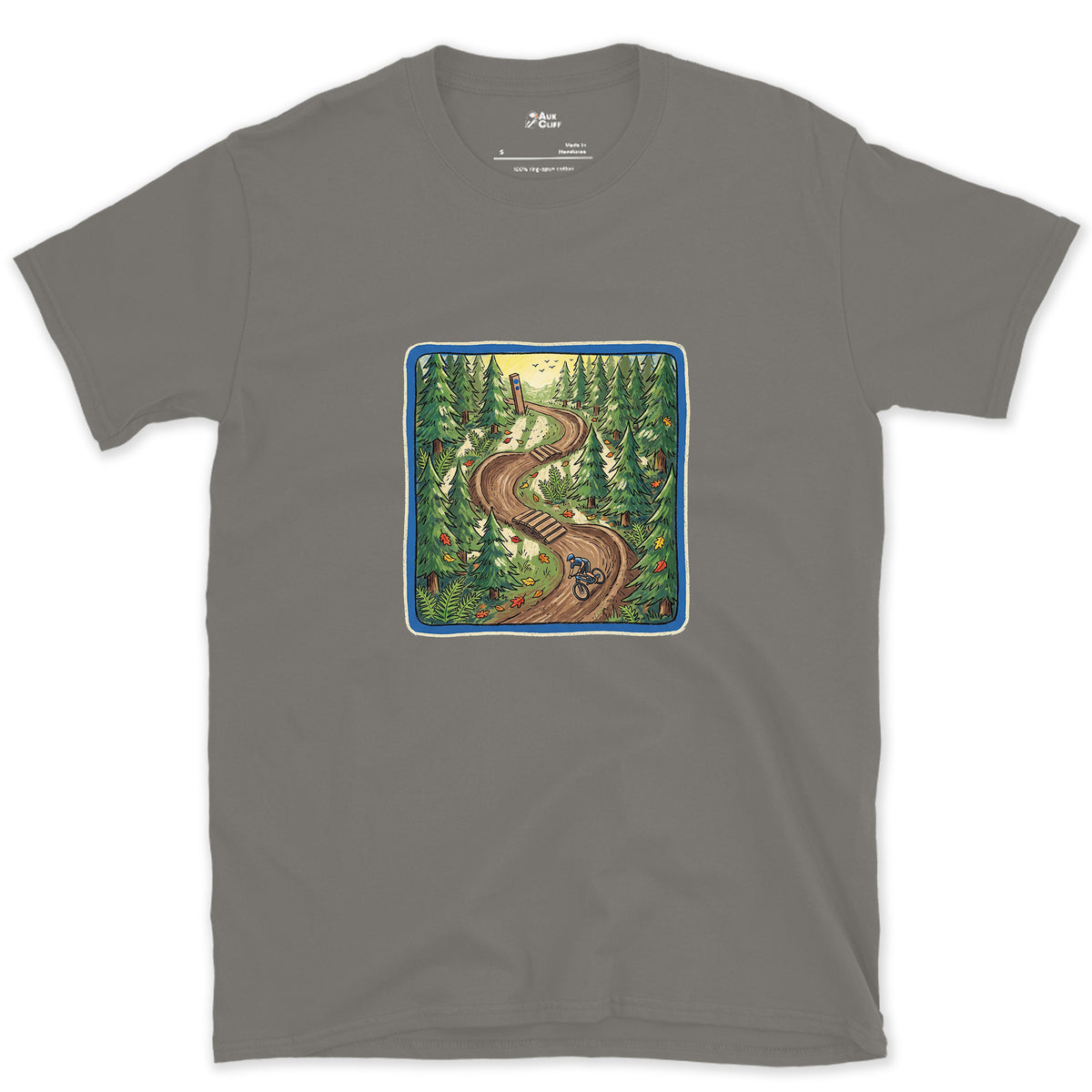 Flow Trail Behind the Blue Square design on a Charcoal Gildan Softstyle t-shirt