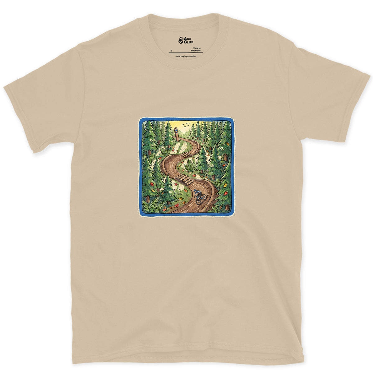 Flow Trail Behind the Blue Square design on a Sand Gildan Softstyle t-shirt