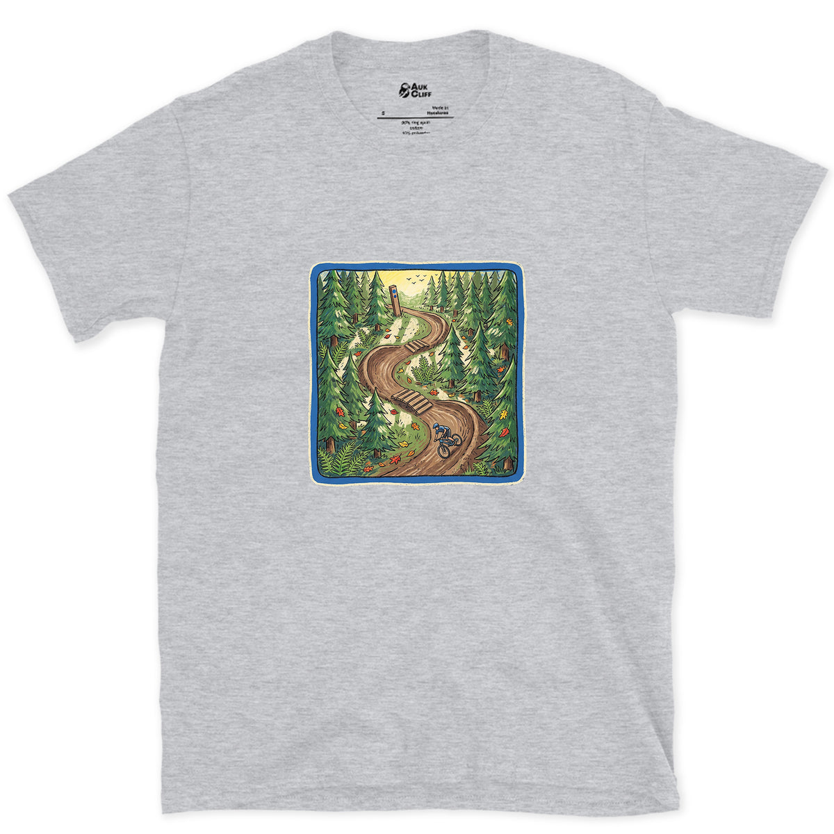 Flow Trail Behind the Blue Square design on a Sport Grey Gildan Softstyle t-shirt