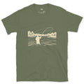 Chest-Deep and Still Casting, River Angler design on a Military Green Gildan Softstyle t-shirt