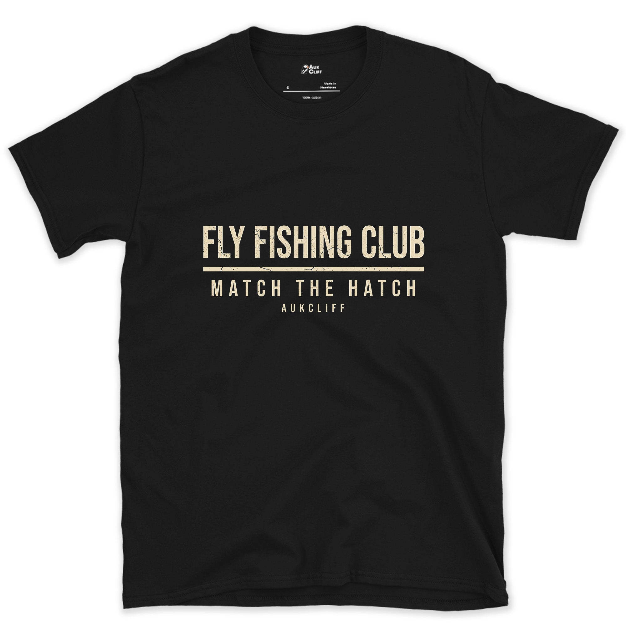 Match the Hatch, Fly Fishing Club design on a Black Gildan Softstyle t-shirt