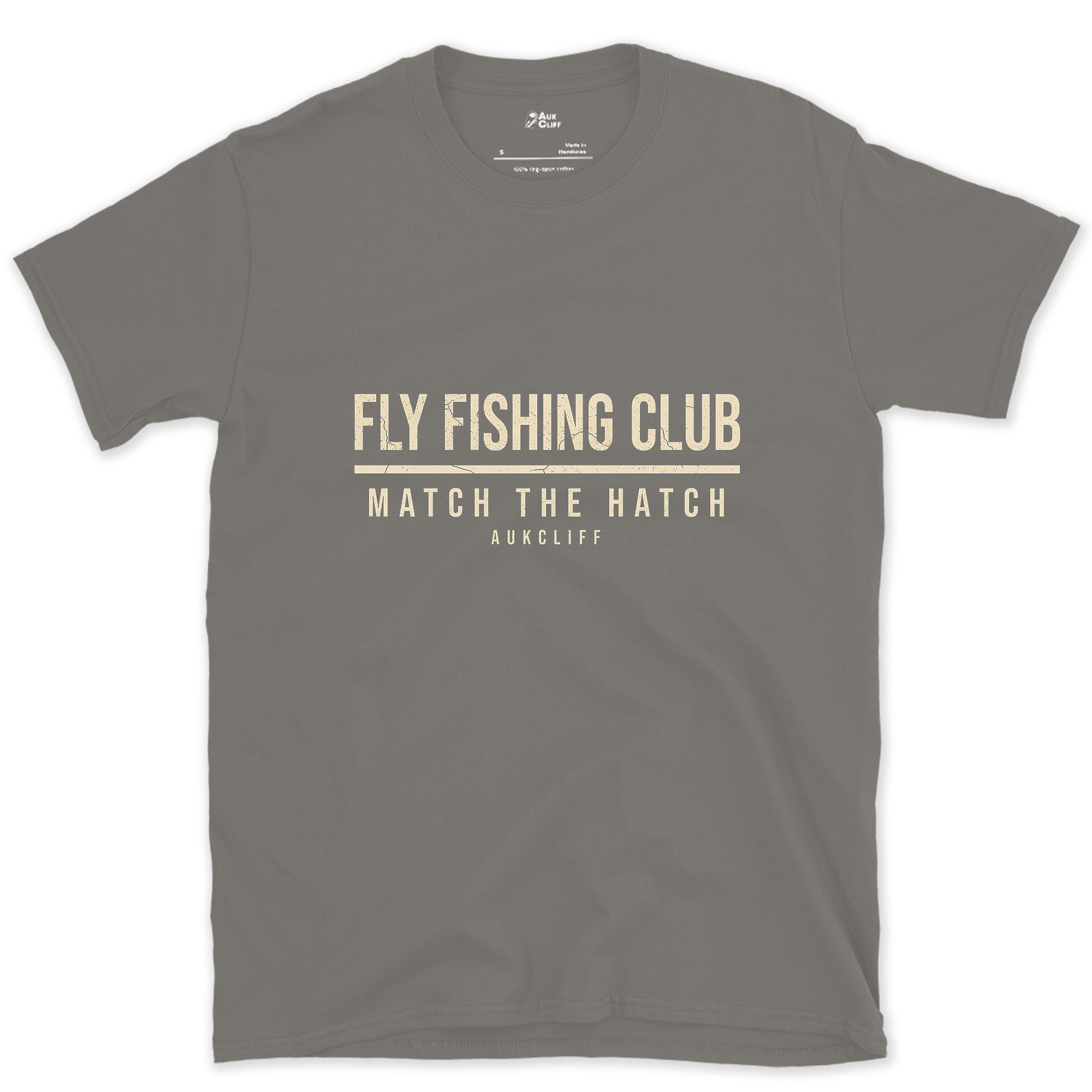 Match the Hatch, Fly Fishing Club design on a Charcoal Gildan Softstyle t-shirt