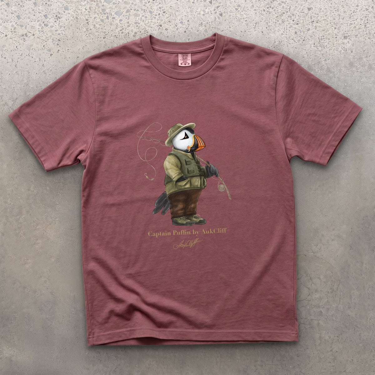 Captain Puffin Fly Fisherman on a Brick Comfort Colors t-shirt