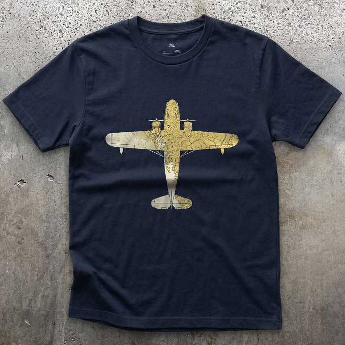 Flying Boat Chart design on a Navy Gildan Softstyle t-shirt