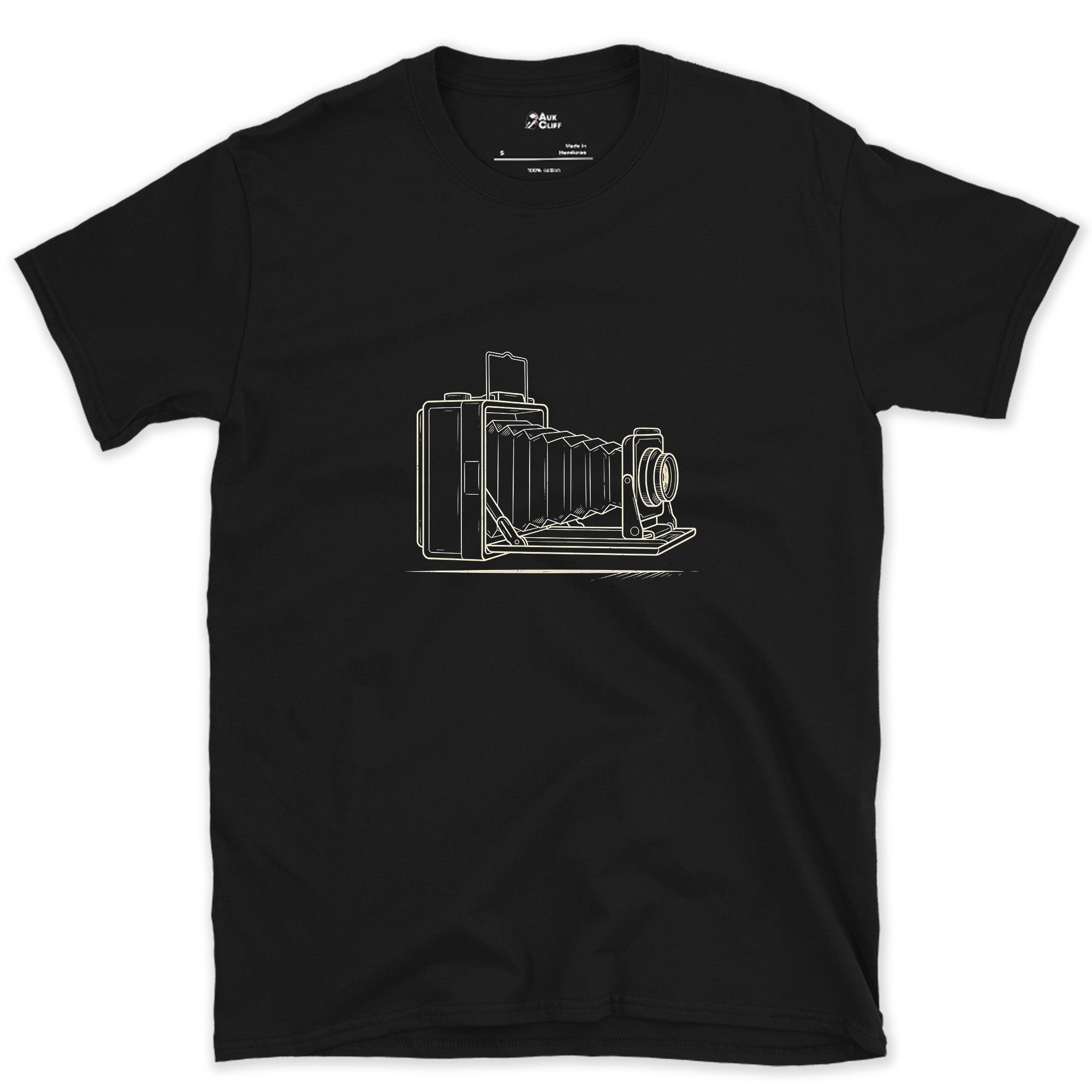 Nothing Else Looks Like a Folding Bellows Camera design on a Black Gildan Softstyle t-shirt