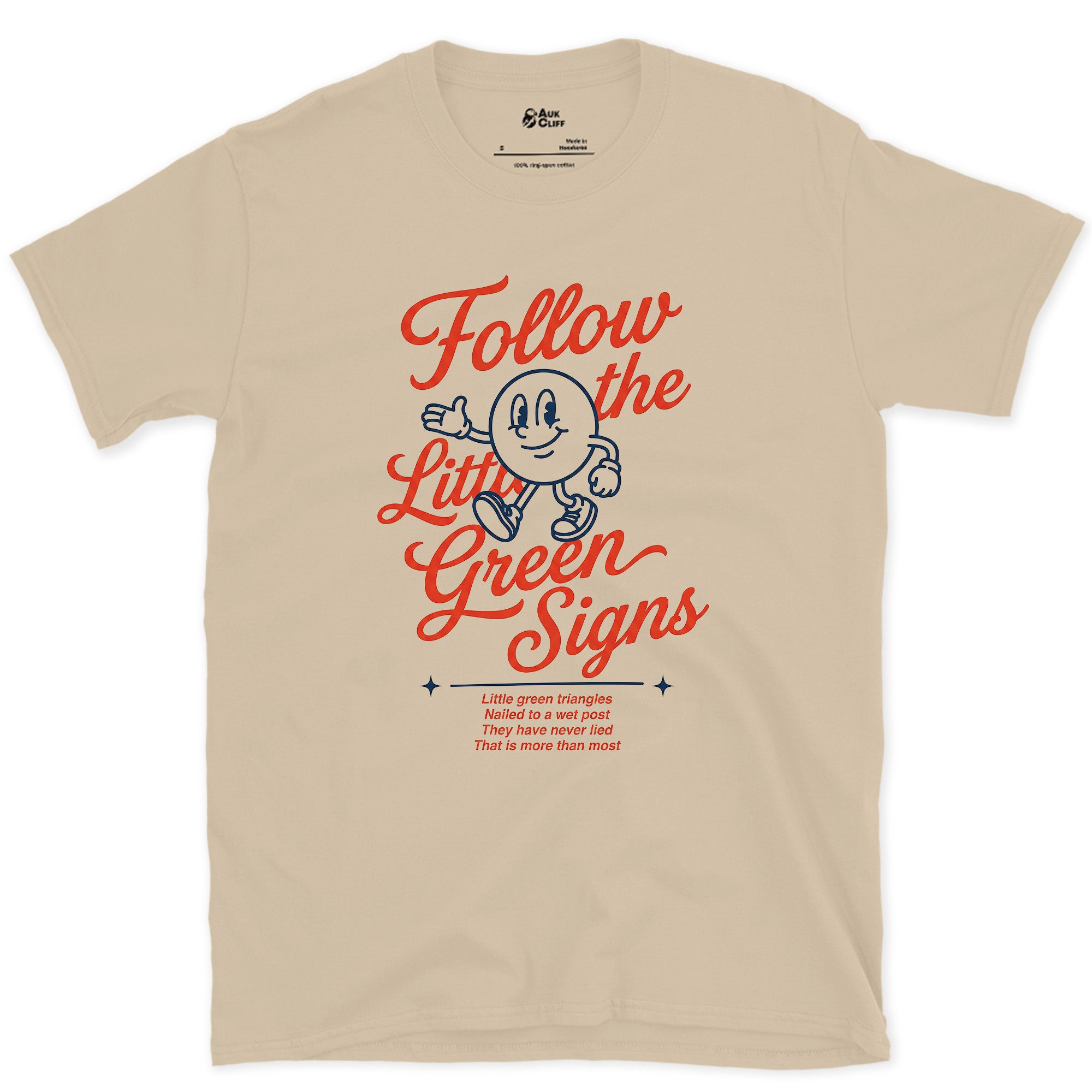 Follow the Little Green Trail Signs design on a Sand Gildan Softstyle t-shirt