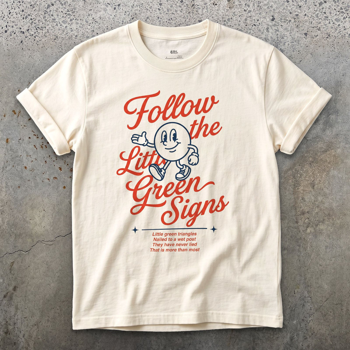 Follow the Little Green Trail Signs design on a Natural Gildan Softstyle t-shirt