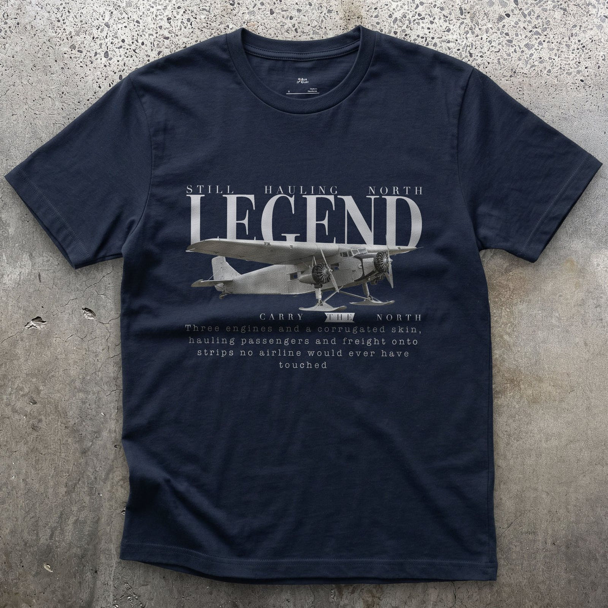 Ford Trimotor on Skis design on a Navy Gildan Softstyle t-shirt