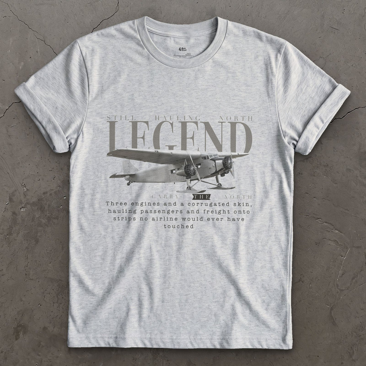 Ford Trimotor on Skis design on a Sport Grey Gildan Softstyle t-shirt