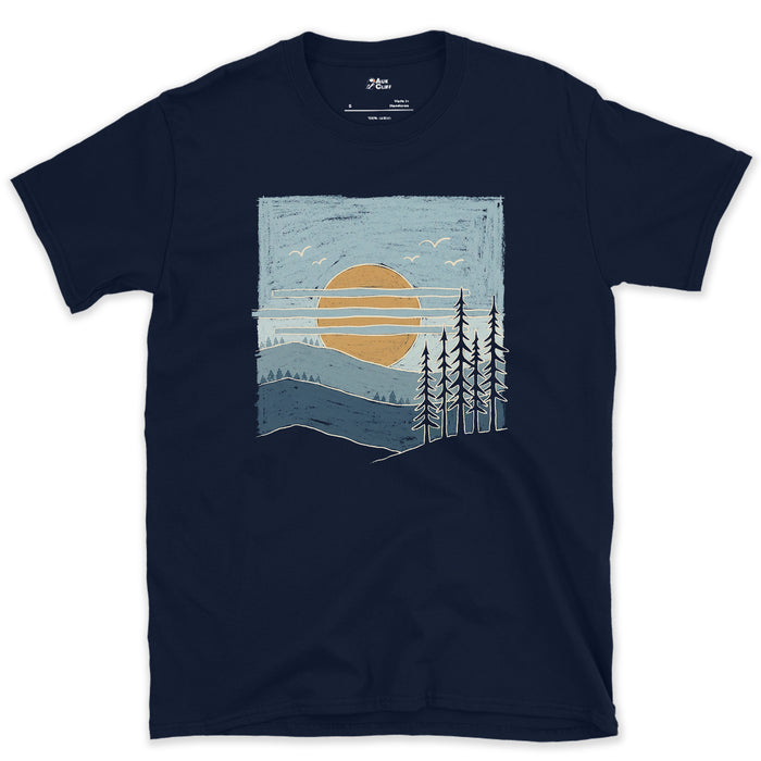 Layers of Pine Up to the Ridge design on a Navy Gildan Softstyle t-shirt