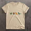 Four Birds in a Row, Each in Its Own Pattern T-shirt