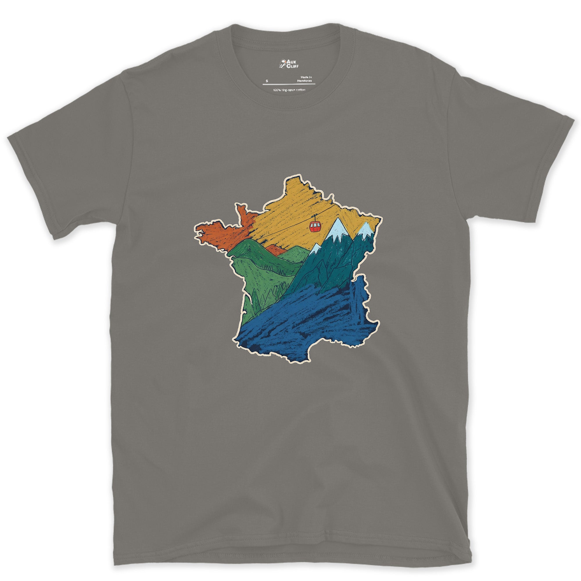 Lift Lines Threading the Shape of France design on a Charcoal Gildan Softstyle t-shirt