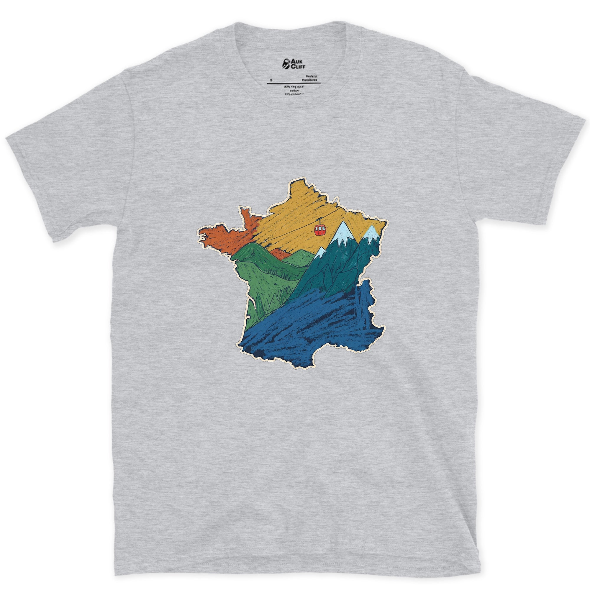 Lift Lines Threading the Shape of France design on a Sport Grey Gildan Softstyle t-shirt