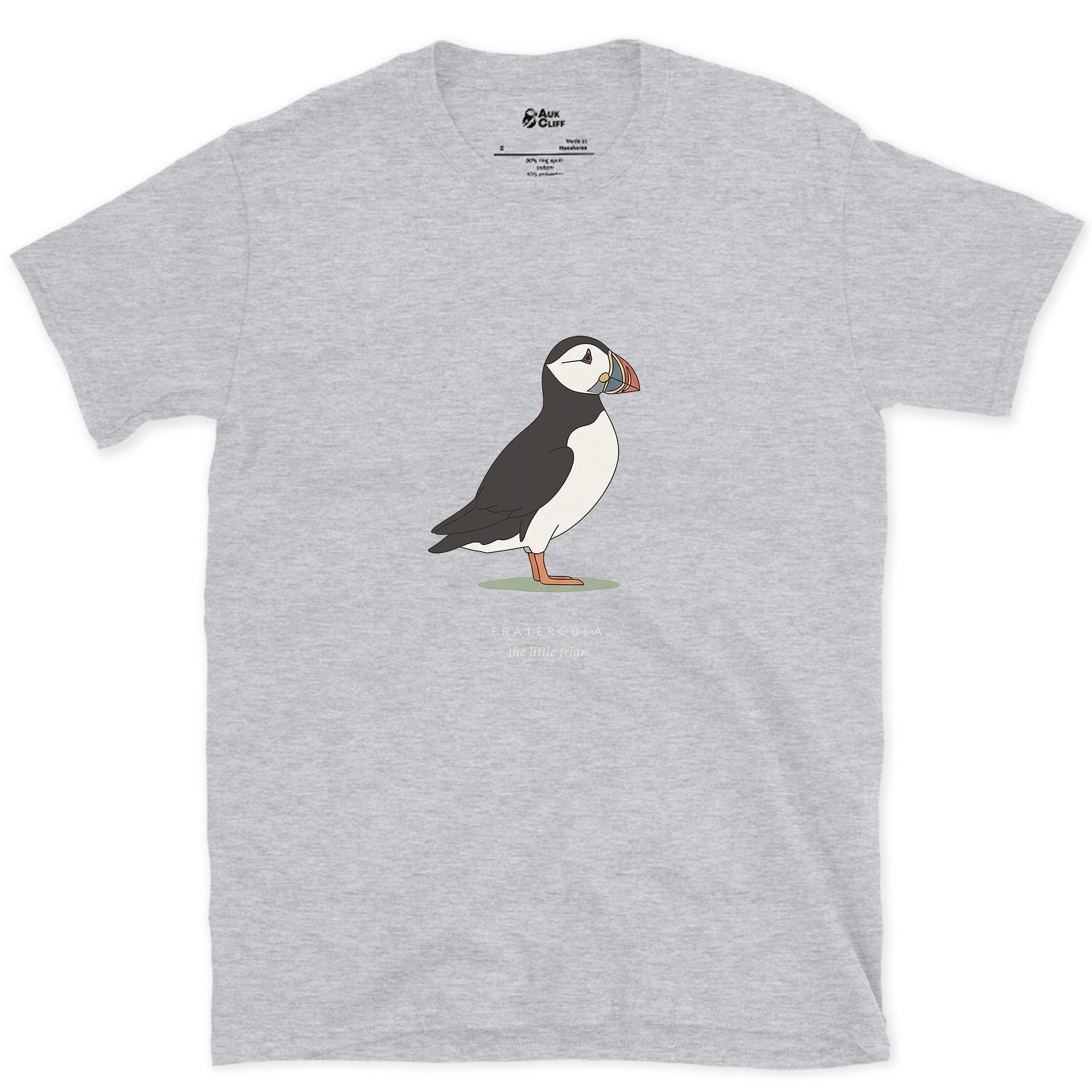 Fratercula, the Little Friar design on a Sport Grey Gildan Softstyle t-shirt