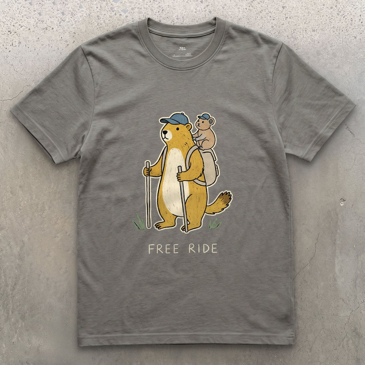 Free Ride, Marmot Hiker and Pika design on a Charcoal Gildan Softstyle t-shirt