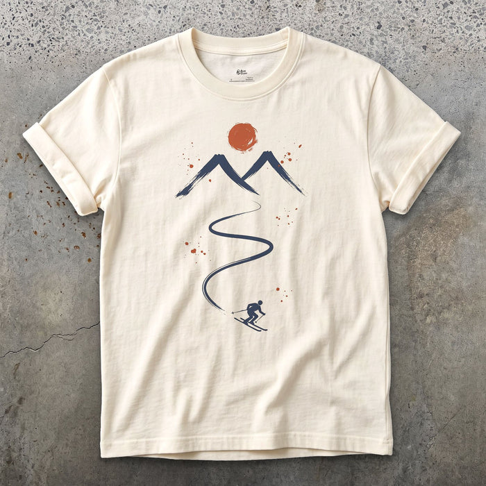 Fresh Tracks Ski design on a Natural Gildan Softstyle t-shirt