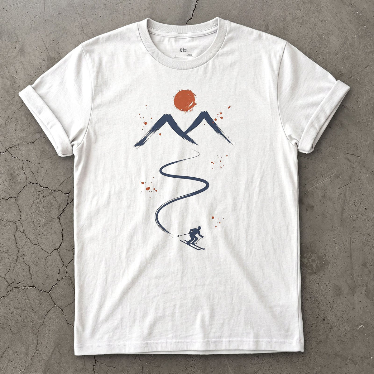 Fresh Tracks Ski design on a White Gildan Softstyle t-shirt