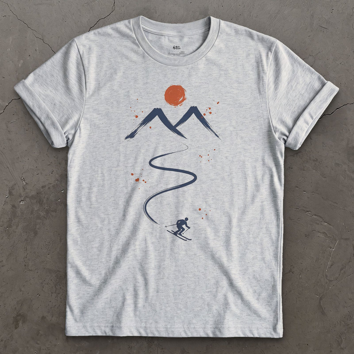 Fresh Tracks Ski design on a Sport Grey Gildan Softstyle t-shirt