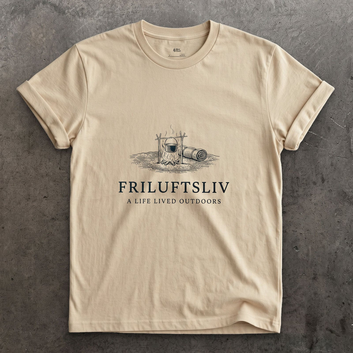 Friluftsliv, a Life Lived Outdoors design on a Sand Gildan Softstyle t-shirt