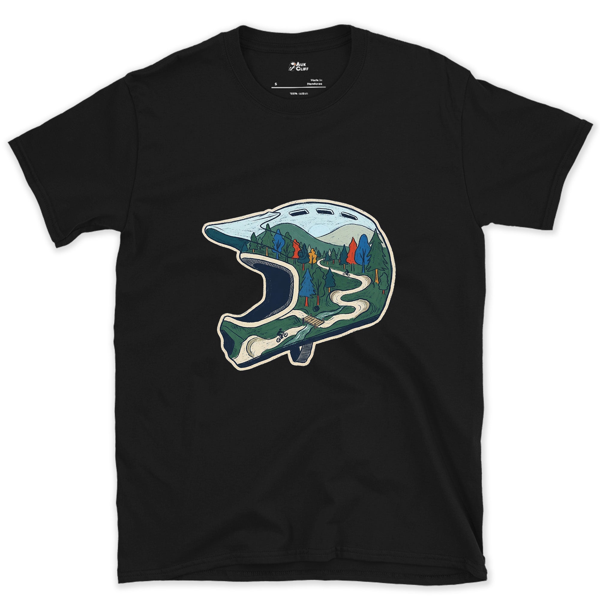 The Ride Replayed Inside the Helmet design on a Black Gildan Softstyle t-shirt