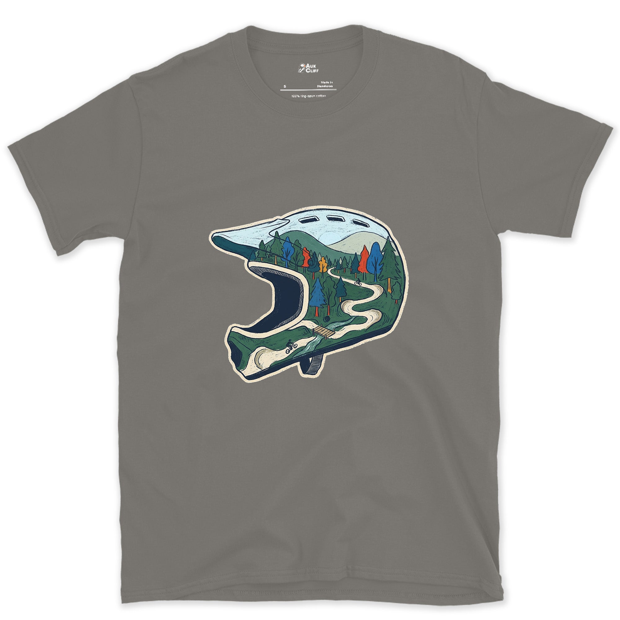 The Ride Replayed Inside the Helmet design on a Charcoal Gildan Softstyle t-shirt