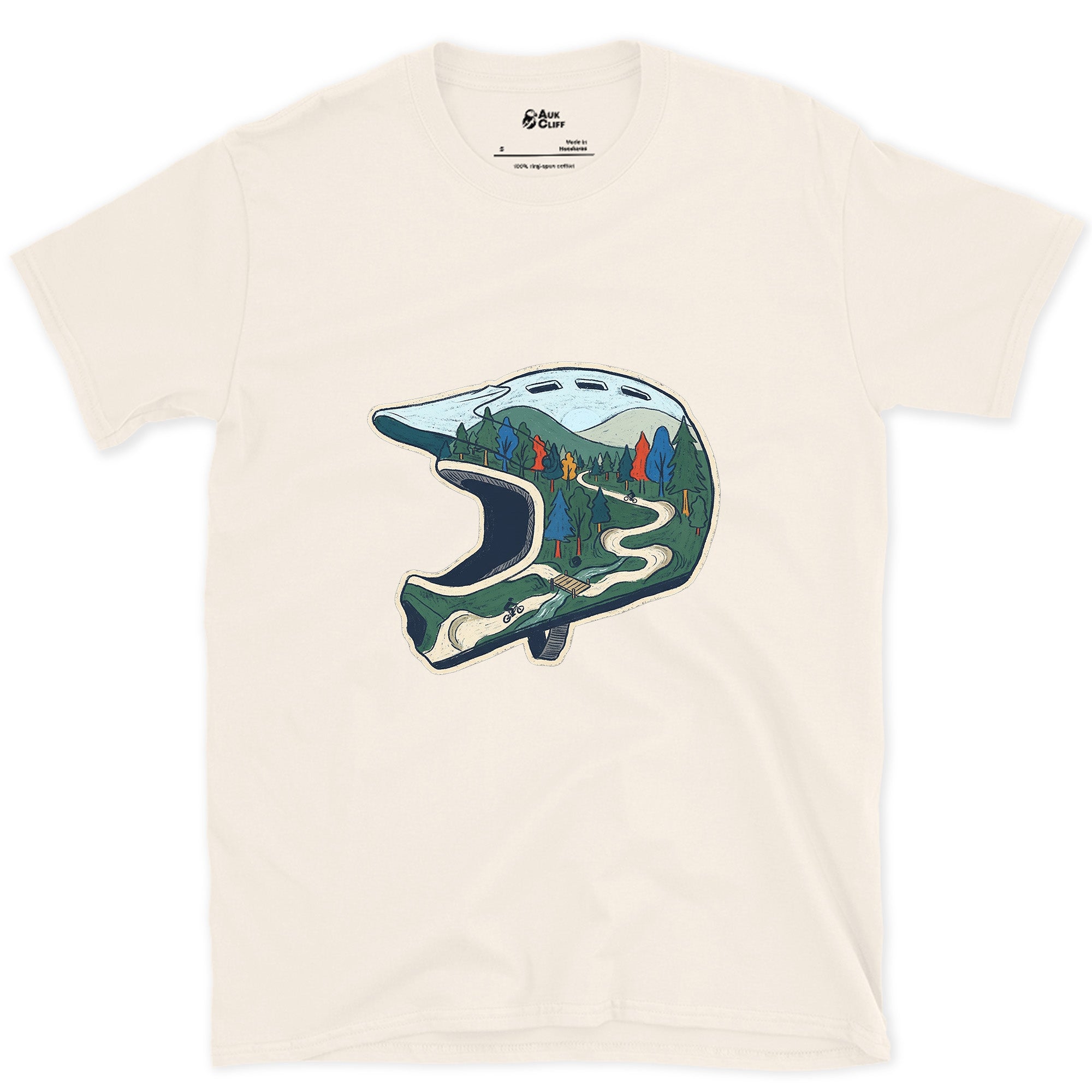 The Ride Replayed Inside the Helmet design on a Natural Gildan Softstyle t-shirt
