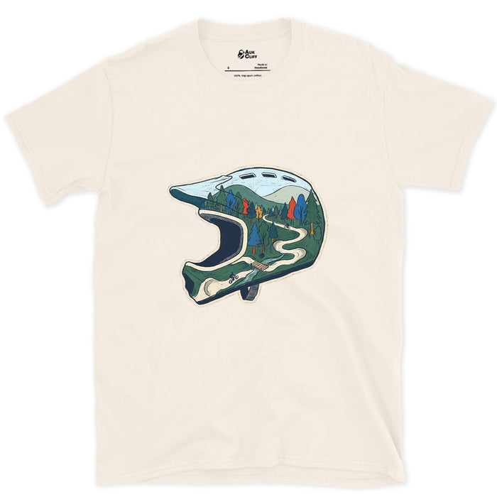 The Ride Replayed Inside the Helmet design on a Natural Gildan Softstyle t-shirt