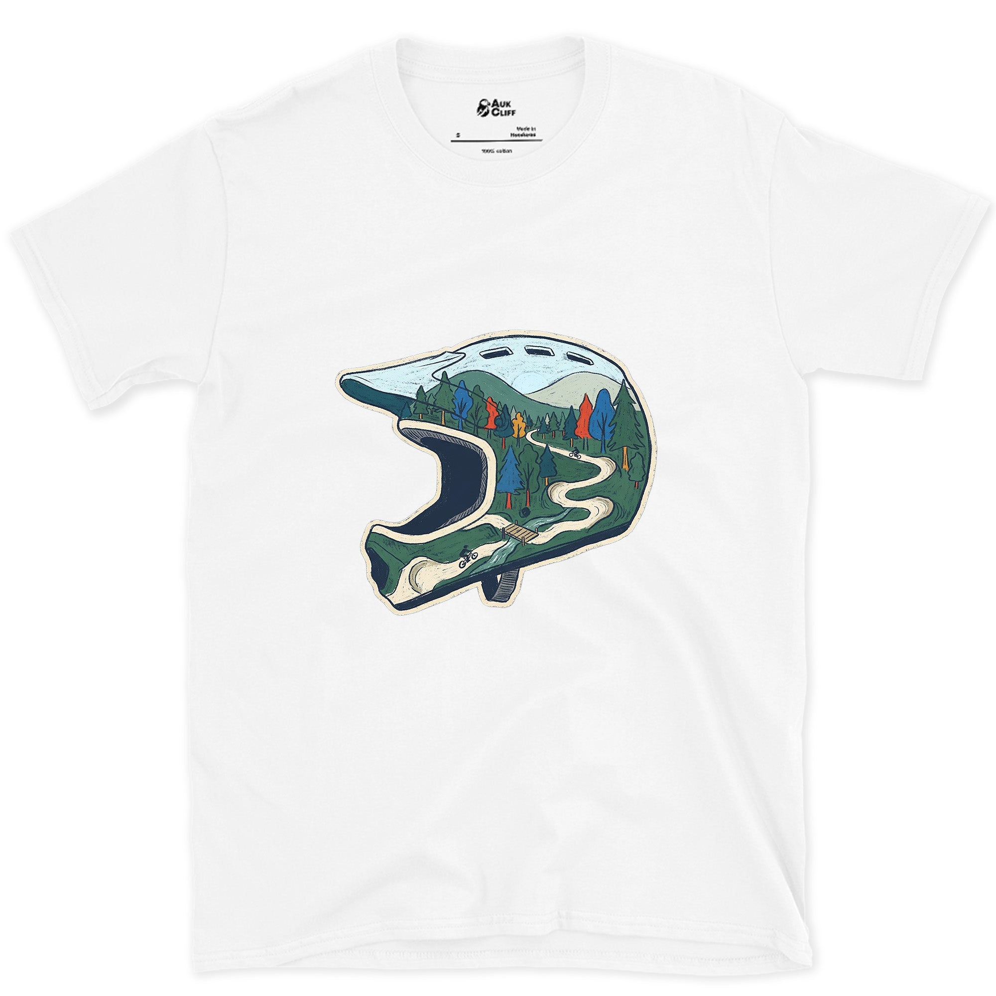 The Ride Replayed Inside the Helmet design on a White Gildan Softstyle t-shirt