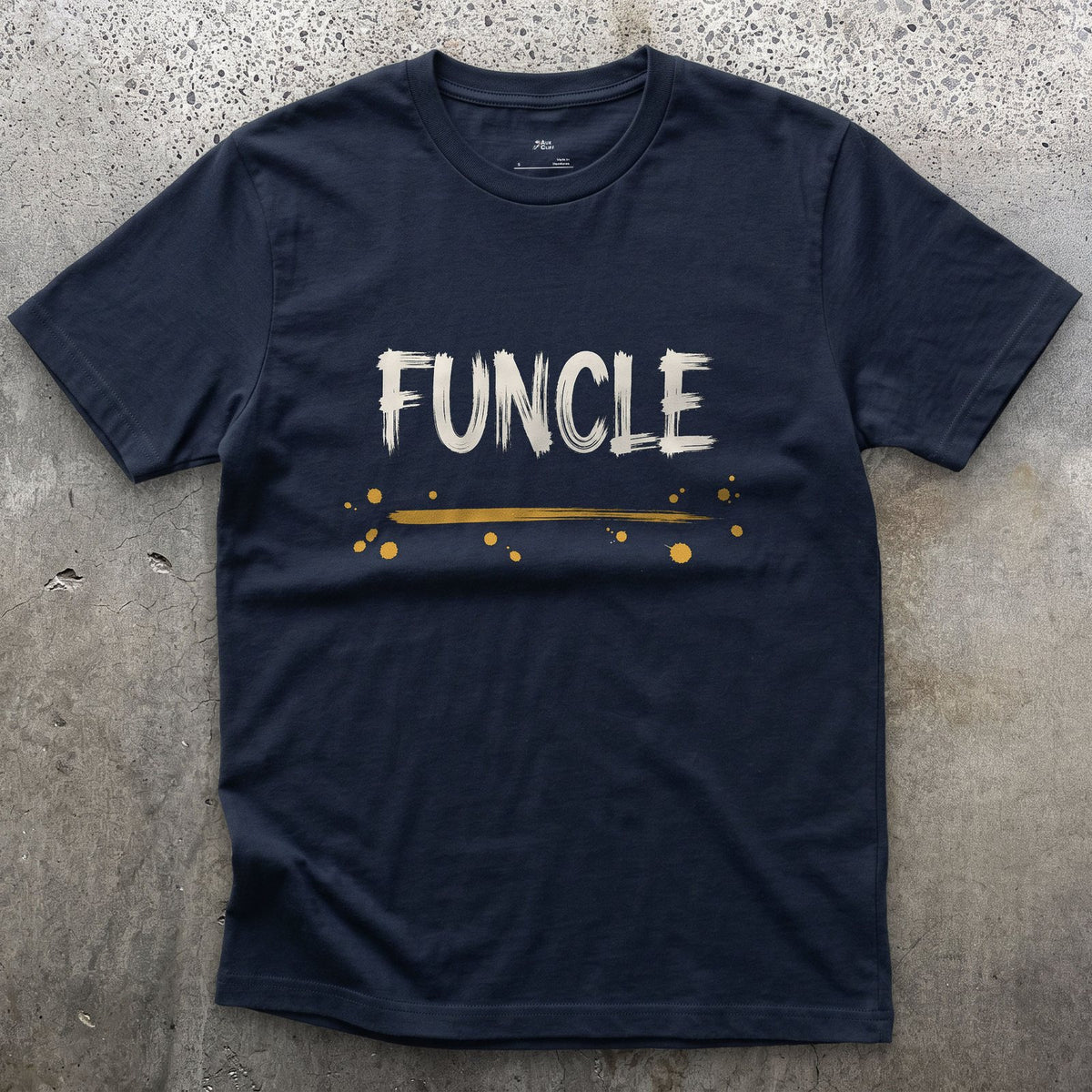 Funcle design on a Navy Gildan Softstyle t-shirt