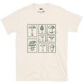 Four Mushrooms Foraged and Framed design on a Natural Gildan Softstyle t-shirt