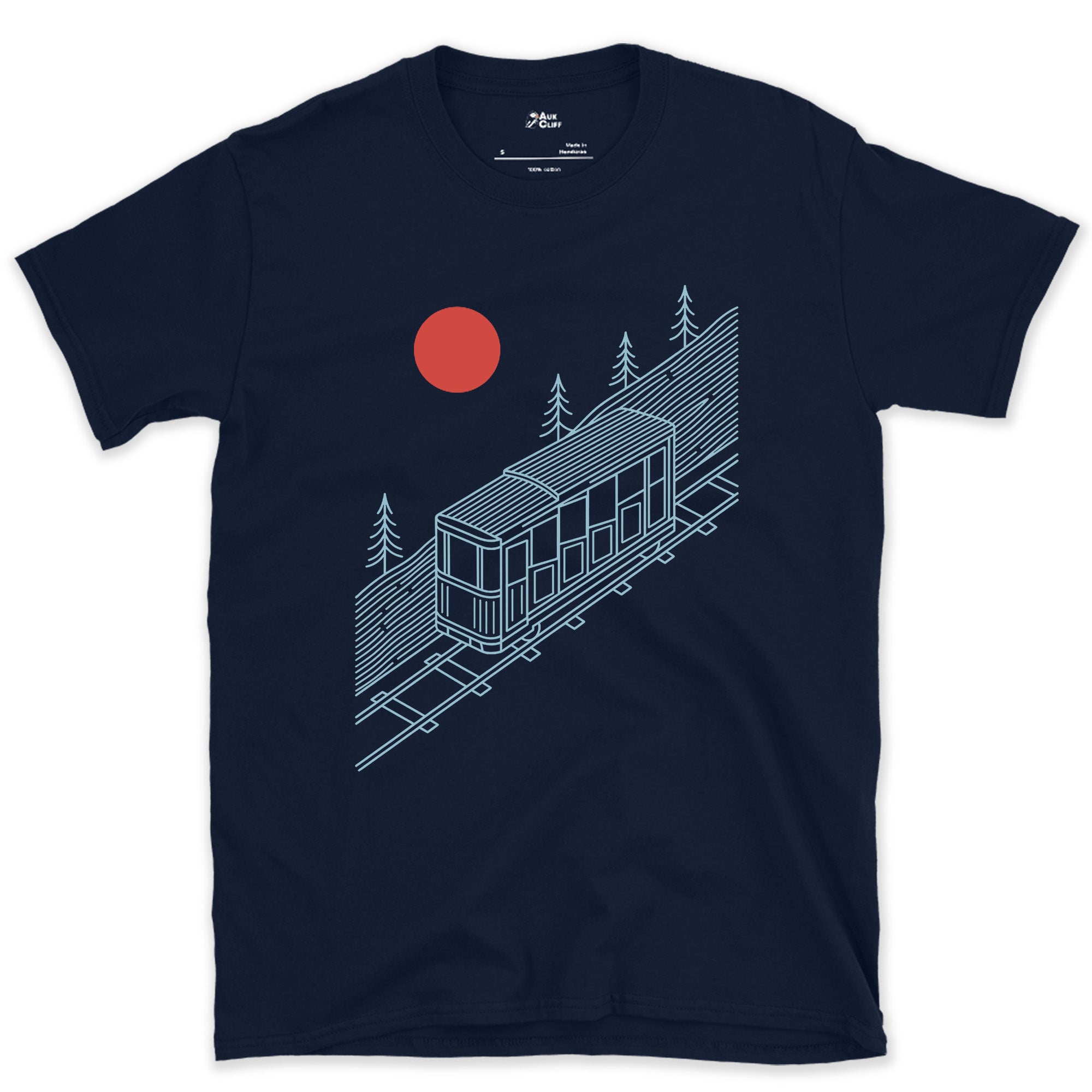 The Slope Does Most of the Work, Funicular design on a Navy Gildan Softstyle t-shirt