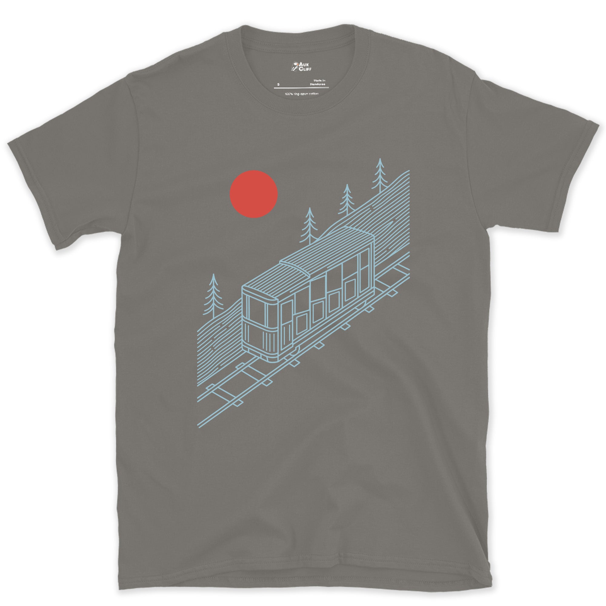 The Slope Does Most of the Work, Funicular design on a Charcoal Gildan Softstyle t-shirt