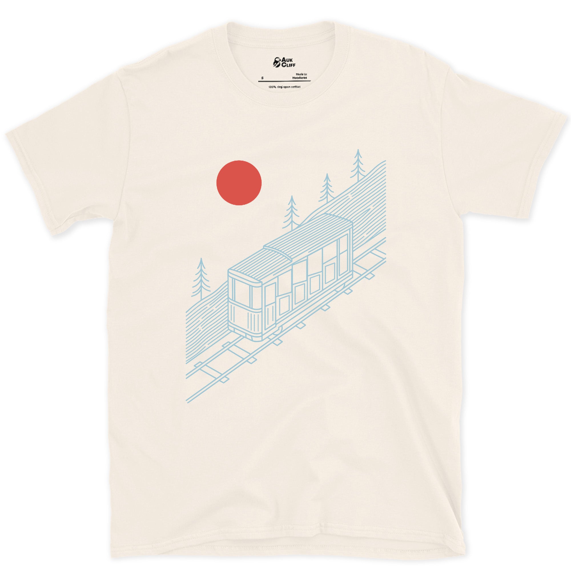 The Slope Does Most of the Work, Funicular design on a Natural Gildan Softstyle t-shirt