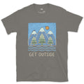 Get Outside, Pines and Moving Water design on a Charcoal Gildan Softstyle t-shirt