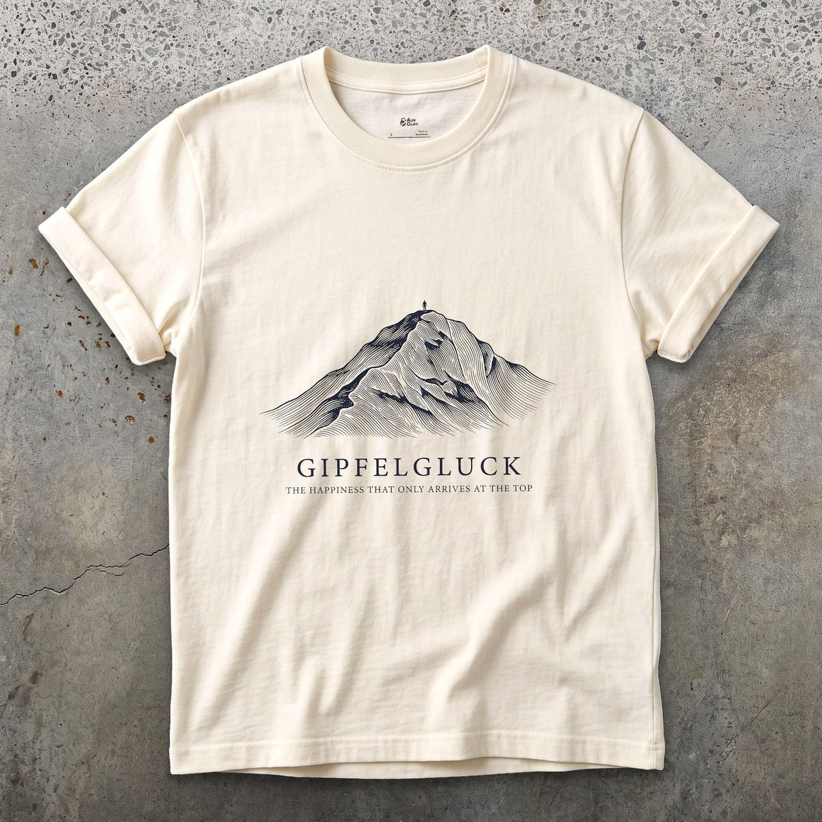 Gipfelgluck, the Happiness That Only Arrives at the Top design on a Natural Gildan Softstyle t-shirt