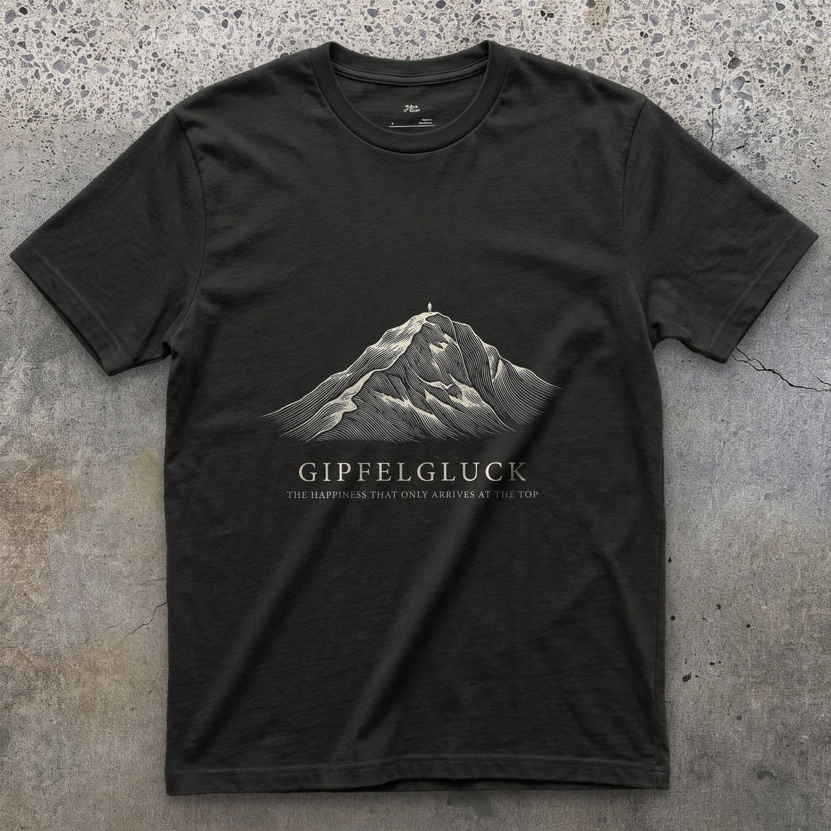 Gipfelgluck, the Happiness That Only Arrives at the Top design on a Black Gildan Softstyle t-shirt