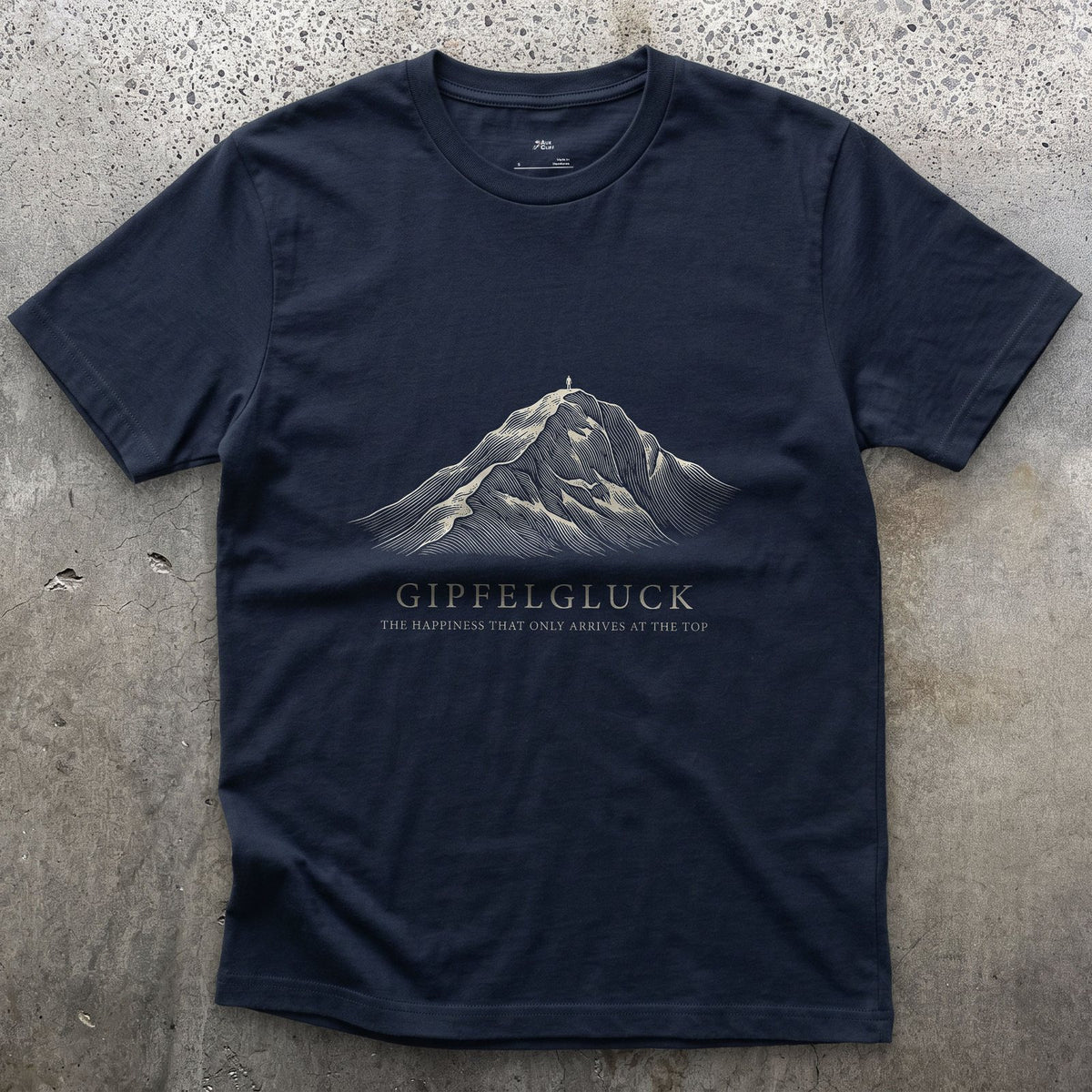 Gipfelgluck, the Happiness That Only Arrives at the Top design on a Navy Gildan Softstyle t-shirt
