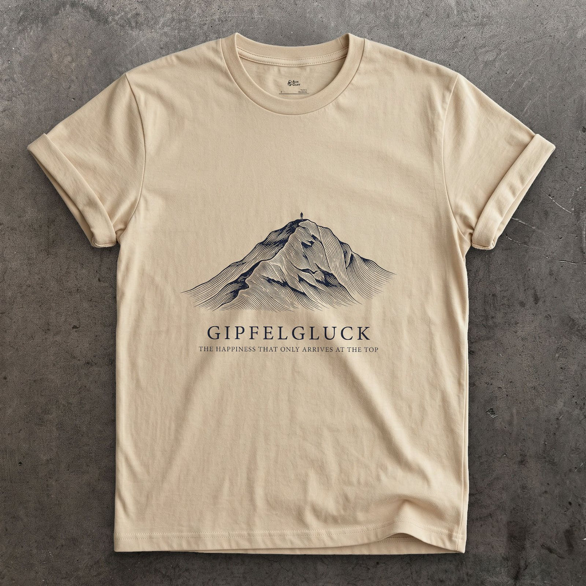 Gipfelgluck, the Happiness That Only Arrives at the Top design on a Sand Gildan Softstyle t-shirt