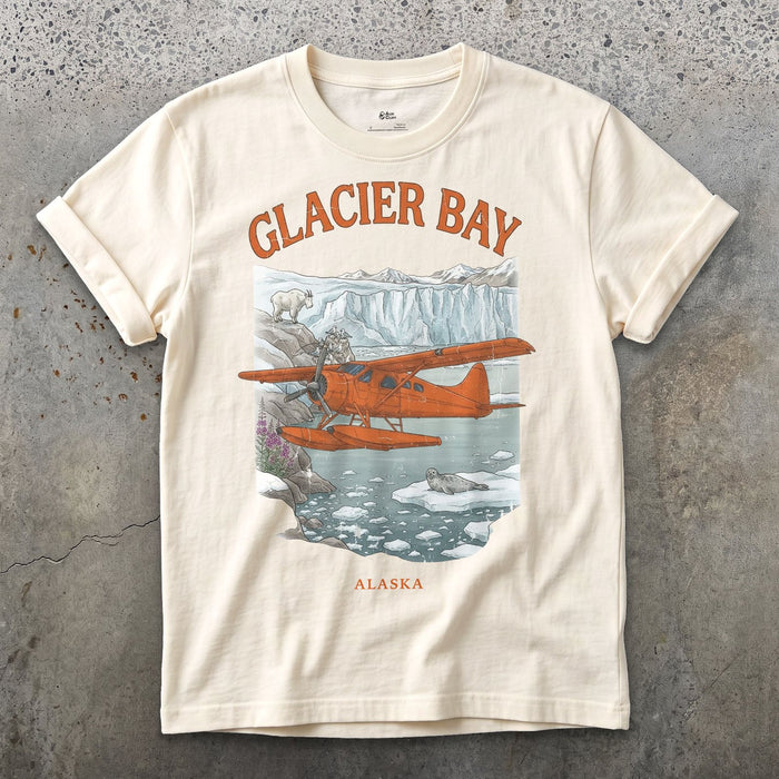 Glacier Bay Bush Plane design on a Natural Gildan Softstyle t-shirt
